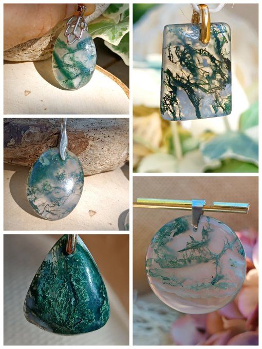 Agate mousse - bélières argentées