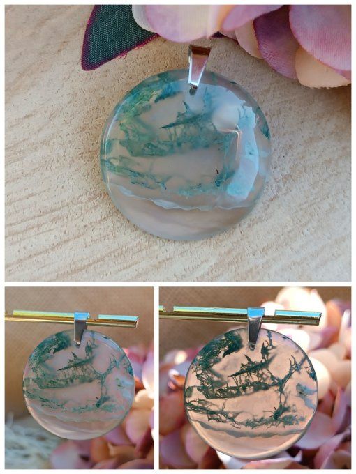 Agate mousse - bélières argentées