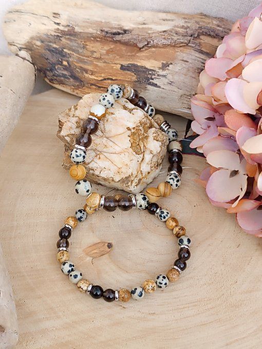 Jaspe dalmatien paysager et quartz fumé
