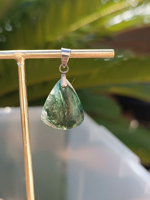 Agate mousse - bélières argentées