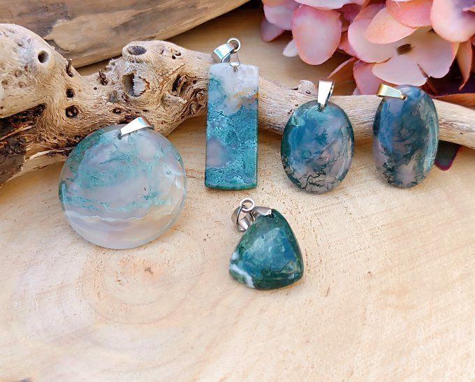 Agate mousse - bélières argentées